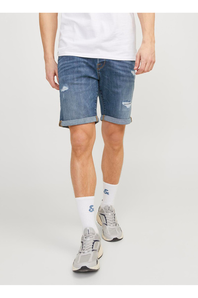 Jack & Jones Mavi Erkek Standart Bel Regular Fit Denim Şort JJIRICK JJFOX SHORTS 50SPS CB 039 S