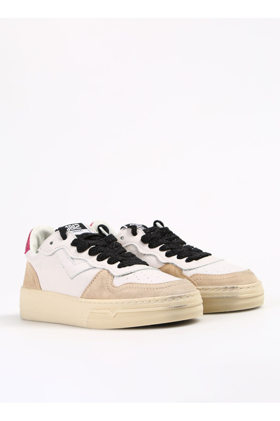 4B12 Beyaz-Pembe Kadın deri Sneaker HYPER-D807