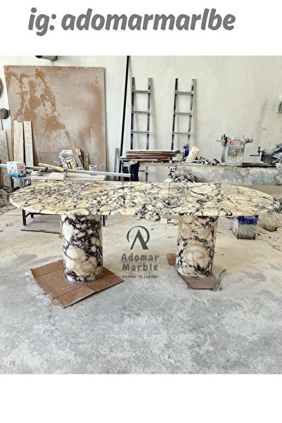 adomarmarblehandmadeandluxury Menekşe Yemek Masası, Vişne Mermer Masa, Yuvarl...