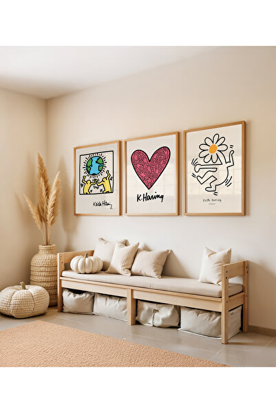 Push Studio Love & Life 3 Poster Set - Doğal Ahşap Çerçeveli Tablo 3'lü Set