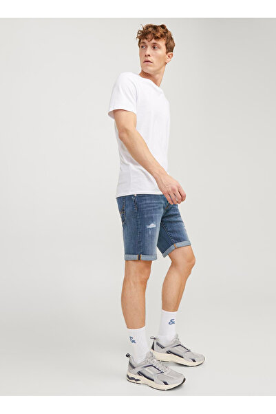Jack & Jones Mavi Erkek Standart Bel Regular Fit Denim Şort JJIRICK JJFOX SHORTS 50SPS CB 039 S