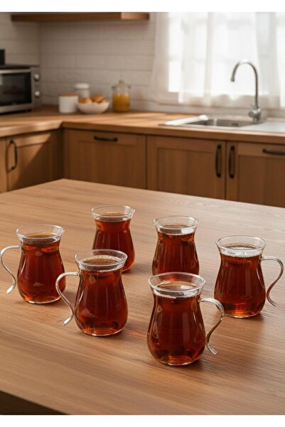 HomeTarz Set of 6 Glass Tea Glasses - Tea Glasses Set with Handles - 6 Pieces, 150 ml