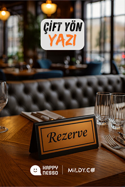 Happynesso Black Plexiglass Top with Double-Sided Bronze Metal Lettering'Reserve' from the Tabletop Lettering Series - 100 mm X 50 mm