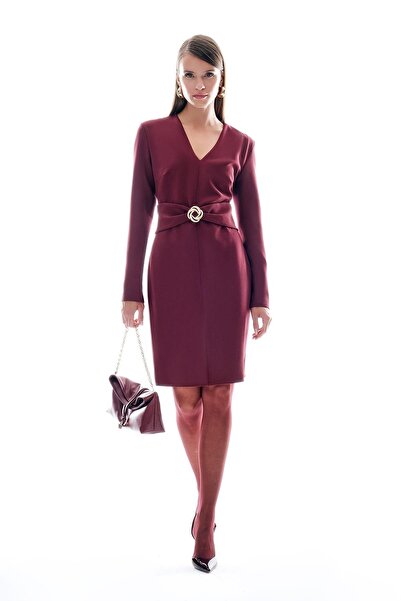 EXPLOSION Gold Aksesuarlı Kuşaklı Mini Klasik Elbise