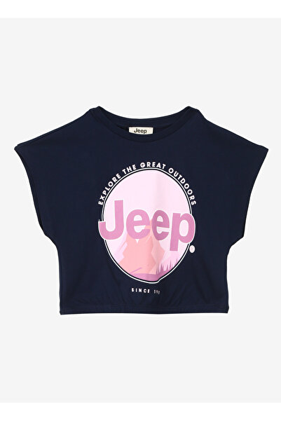 Jeep Lacivert Kız Çocuk Bisiklet Yaka Relaxed Baskılı Atlet C4SG-TST4123