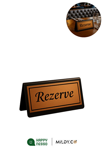 Happynesso Black Plexiglass Top with Double-Sided Bronze Metal Lettering'Reserve' from the Tabletop Lettering Series - 100 mm X 50 mm