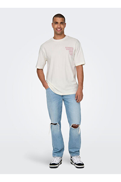 Only & Sons O Yaka Baskılı Beyaz Erkek T-Shirt ONSKENNY RLX TEXT SS TEE