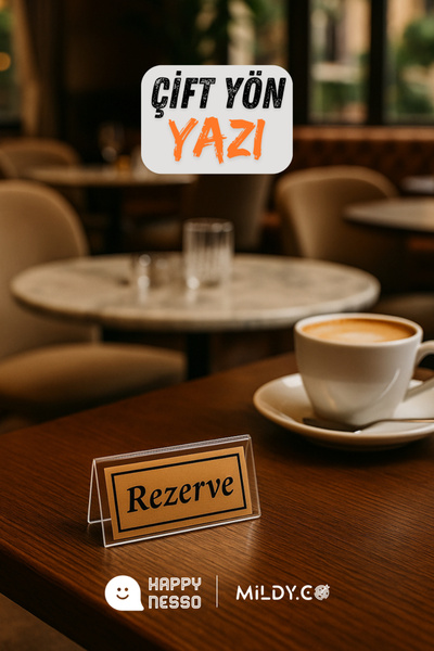 Happynesso Double-Sided Bronze Metal with the Word'Reserve' Written on a Transparent Plexiglass Top from the Tabletop Lettering Series - 100 mm X 50 mm