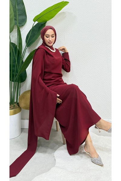 modasusev Φόρεμα Hijab με λεπτομέρεια από κρεπ και ουρά