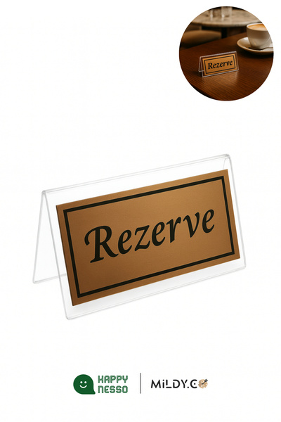 Happynesso Double-Sided Bronze Metal with the Word'Reserve' Written on a Transparent Plexiglass Top from the Tabletop Lettering Series - 100 mm X 50 mm
