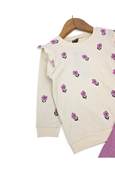 VOY KİDS Baby Girl Body Floral Printed, Twill Fabric, Seasonal 6-9-12-18-24 Months Daily 2-Piece Bottom Top Set