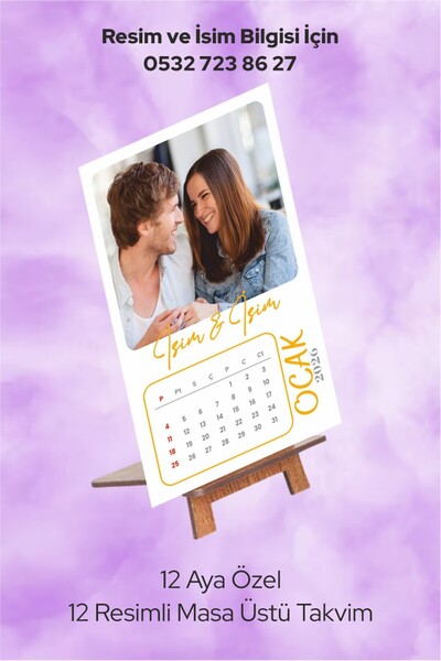 Ceymas Hediyelik Kişiye Özel 12 Fotoğraflı 2025 Tarihli Ahşap Şövale Masa Takvimi