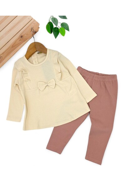 Ege Bebek Baby Girl Body with Bow Detail, Corduroy Fabric, Seasonal 9-12-18-24 Months Daily 2-Piece Bottom Top Set
