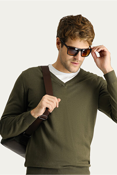 Kiğılı V Yaka Slim Fit Dar Kesim Pamuklu Triko Kazak