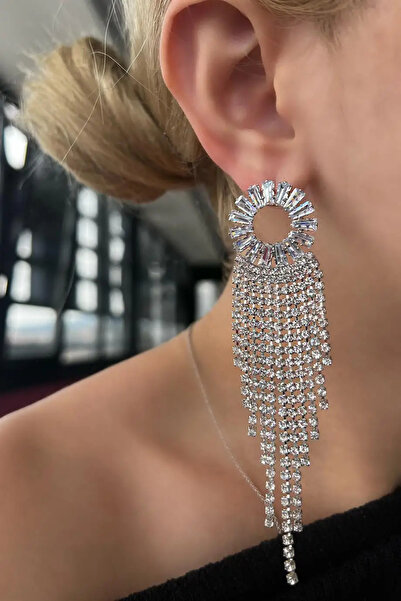 Silay Tam Daire Zirkon Taş Abiye Küpe