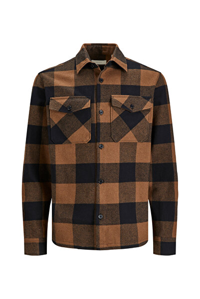 Jack & Jones Ανδρικό πουκάμισο Comfort Fit καφέ καρό JPRROY CHECK OVERSHIRT L/S SN