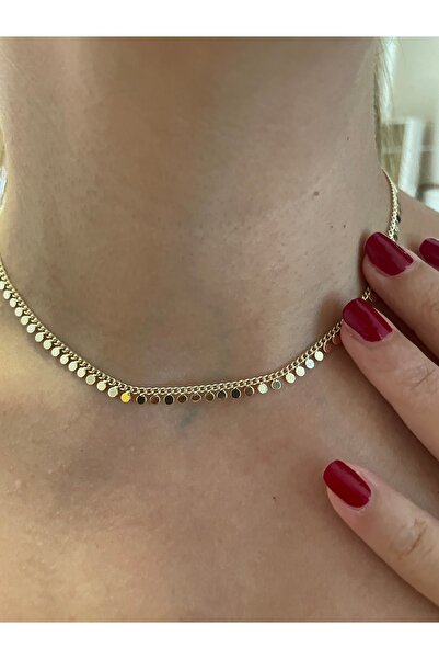 saaden jewelry SAADEN MİNİK YARIM TUR YUVARLAK PULLU GOLD KOLYE