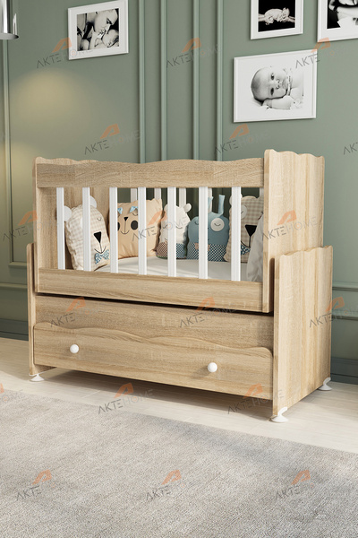 Aktehome Çekmeceli Sallanır Anne Yanı Ahşap Bebek Beşiği Sonoma