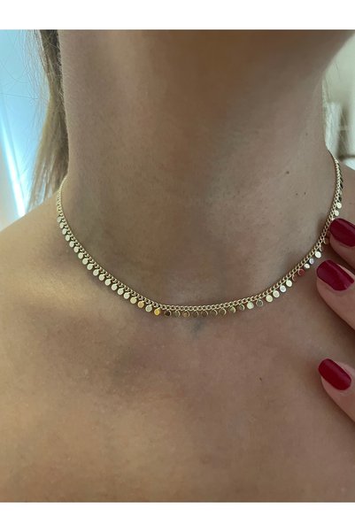 saaden jewelry Seeds Mini Half Circle Round Sequin Gold Necklace