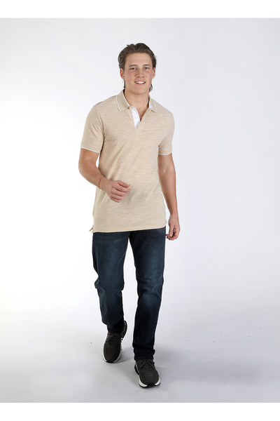 Lee Cooper Μπεζ ανδρικό μπλουζάκι πόλο 242 LCM 242027 NEW JAKE BEIGE