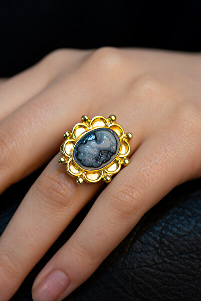 14 K Gold Kaplama 925 Ayar Gümüş Cameo El Yapımı Yüzük