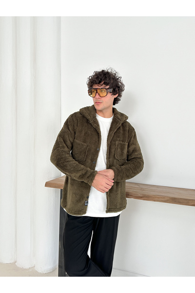 Gameyal Unisex Haki Peluş Polar Hırka