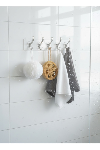 GLANZEND 5'li Kendinden Yapışkanlı Güçlü Şeffaf Askılık - Kapı Arkası Mutfak Duvar Banyo Askı