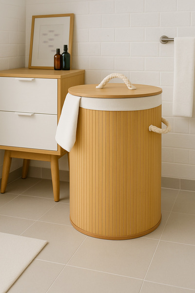 Cherry Collection El Yapımı Bambu Yuvarlak Çamaşır Sepet