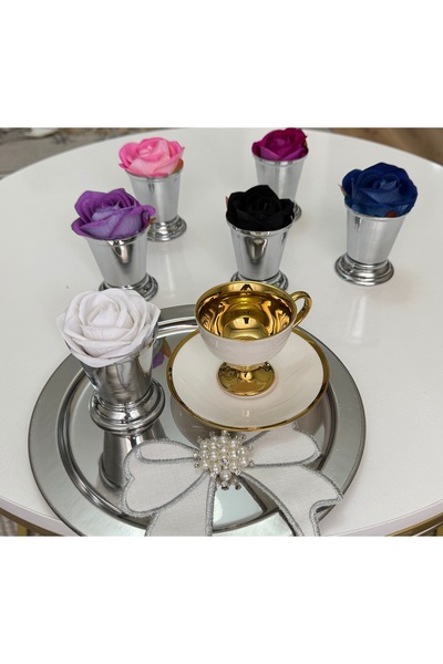 SEVA ÇELİK Silver Plated Rose Bowl Includes 6 Colorful Roses, so It's Brown