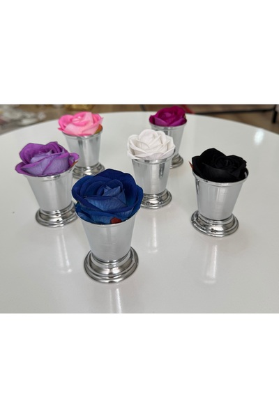 SEVA ÇELİK Silver Plated Rose Bowl Includes 6 Colorful Roses, so It's Brown