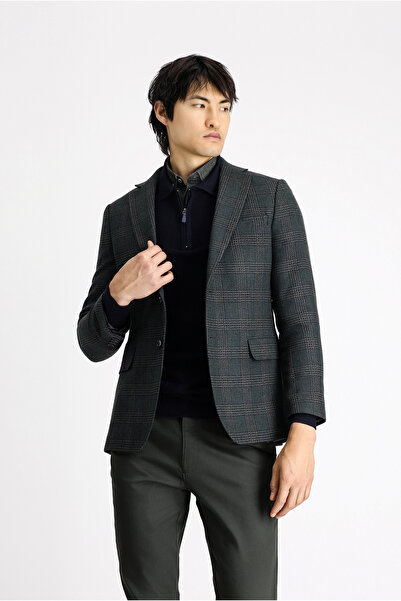 Kiğılı Jachetă clasică în carouri din lână cu croială normală