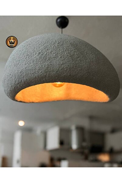 ışıksan aydınlatma ÇAP 60 CM  PETRA BETON AVİZE GRİ DOĞAL TAŞ EFEKTLİ TASARIM