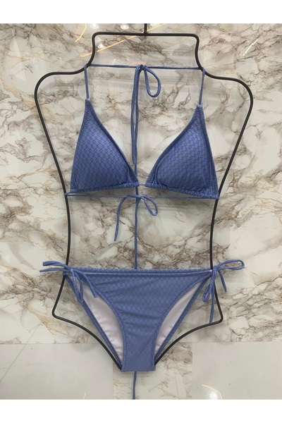 XORVİO Women's Light Blue Lycra Flexible Side and Neck Tie Stylish Drawstring Triangle Bikini Set