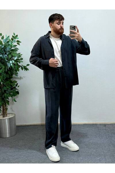 Arvens Ares Men's Navy Blue Linen Bottom Top Suit Comfortable Fit Light Fabri...