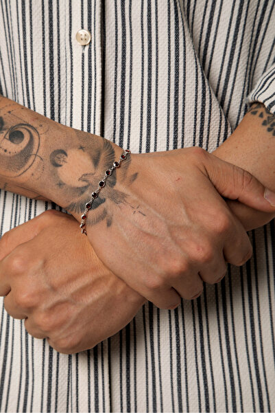 Fjellor Pyat 925 Ayar Gümüş Kırmızı Zirkon Taşlı Erkek Bileklik