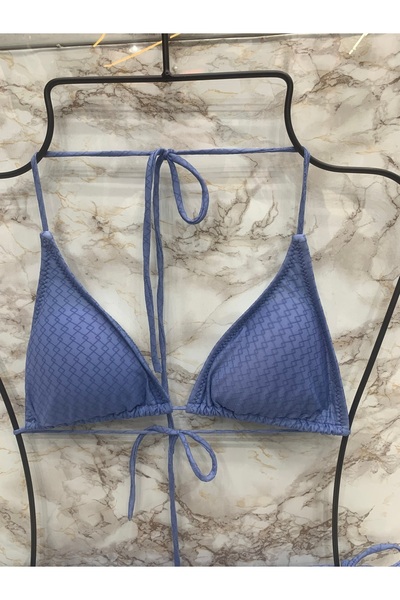 XORVİO Women's Light Blue Lycra Flexible Side and Neck Tie Stylish Drawstring Triangle Bikini Set