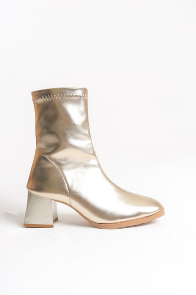 Long Star Kadın Altın Blok Topuklu Bot – 6 cm Orta Topuk, Kare Burun, Günlük & Şık Kullanım