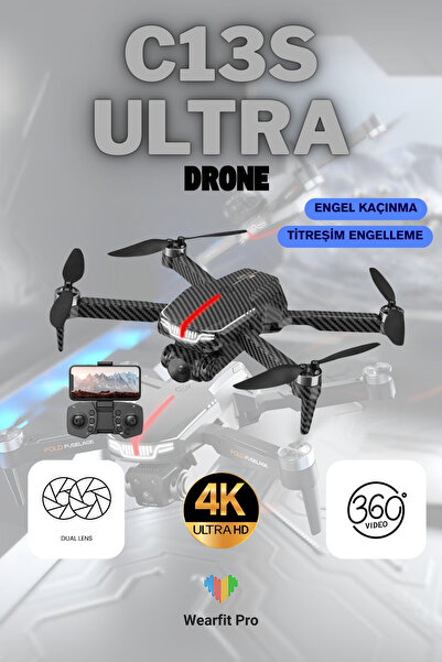 Wearfit Pro C13S ULTRA Wi-Fi Cam Drone 4K Kamera LED Işıklı Fırçasız Motorlu ...
