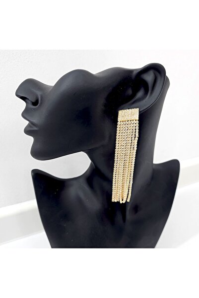 velve Μακριά, κομψά σκουλαρίκια, Rina, με οκτώ σειρές ημιπολύτιμων λίθων, Χρυσό