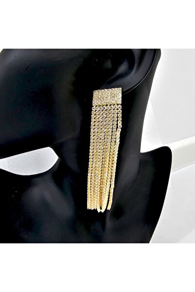 velve Μακριά, κομψά σκουλαρίκια, Rina, με οκτώ σειρές ημιπολύτιμων λίθων, Χρυσό