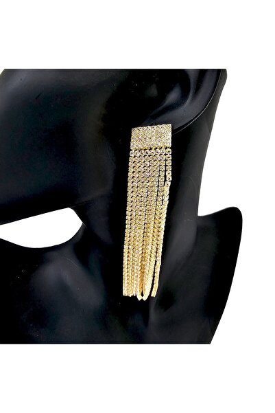 velve Μακριά, κομψά σκουλαρίκια, Rina, με οκτώ σειρές ημιπολύτιμων λίθων, Χρυσό