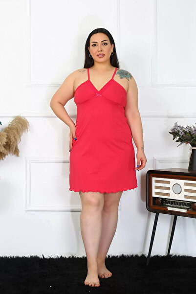 emosavm Fashion Women's Cotton Fuchsia Rope Strap Plus Size Nightgown