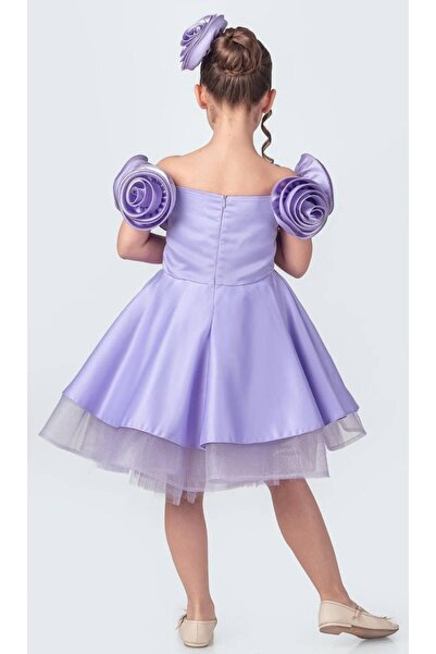 Tarz Çocuk White Rose Detailed, Puffy Skirted Girl's Special Occasion Evening Dress