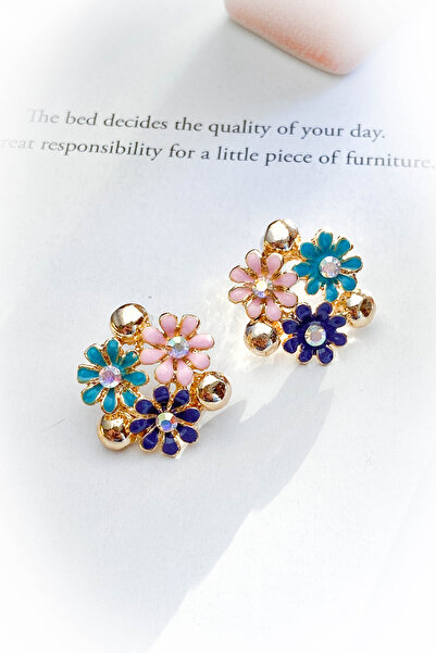roshel 3 Flower Earrings Pink Purple Blue