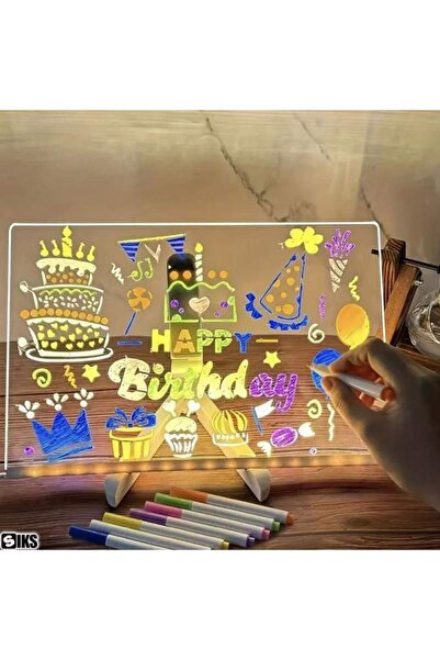 SIKS Tablă de desen și scris acrilică cu iluminare LED, 7 markere colorate, cablu USB, 30x20cm