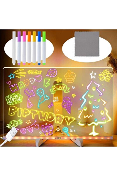 SIKS Tablă de desen și scris acrilică cu iluminare LED, 7 markere colorate, c...