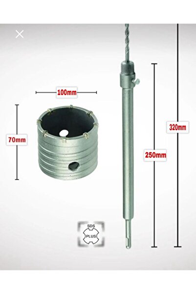 Genel Markalar 100mm Beton Duvar Delme Panç + Sds-Plus (250MM) Uzun Adaptörlü