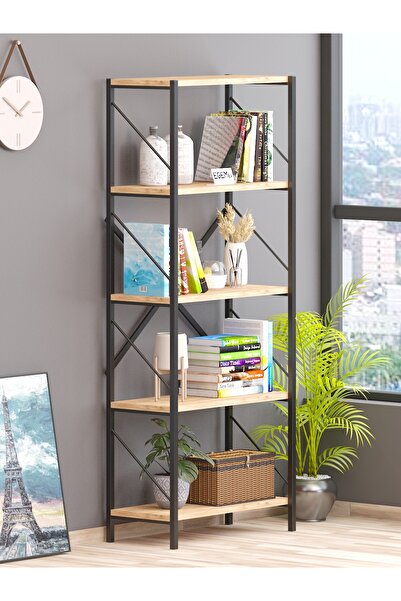 EGEMEV Dekoratif 5 Raflı Kitaplık Geniş Metal Kitaplık Dosya Rafı Ofis Salon ...