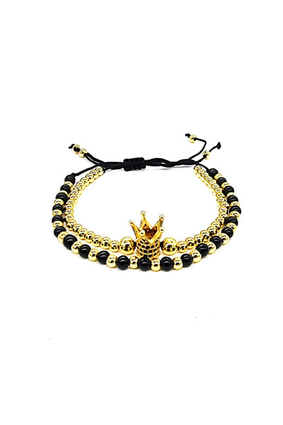 velve Set Queen, doua bratari unisex, cu bile din inox si cristale de zirconiu, Bratari