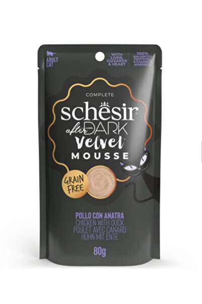 Schesir After Dark Carton, Chicken and Duck Wet Cat Food Sachets, 80g in 12 Sachets